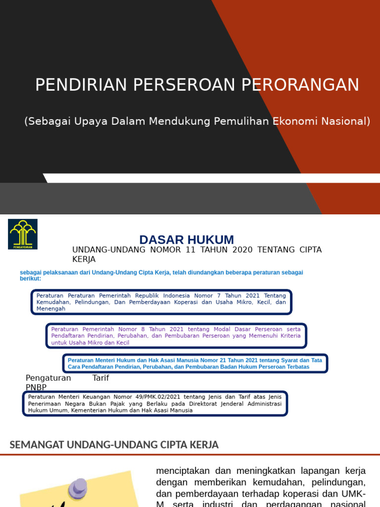 Pendirian Perseroan Perorangan UMKM | PDF
