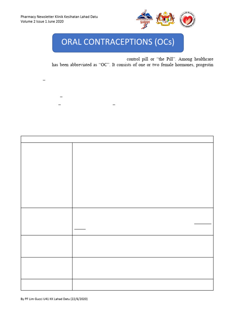 Oral Contraceptions | PDF | Combined Oral Contraceptive Pill | Medical ...