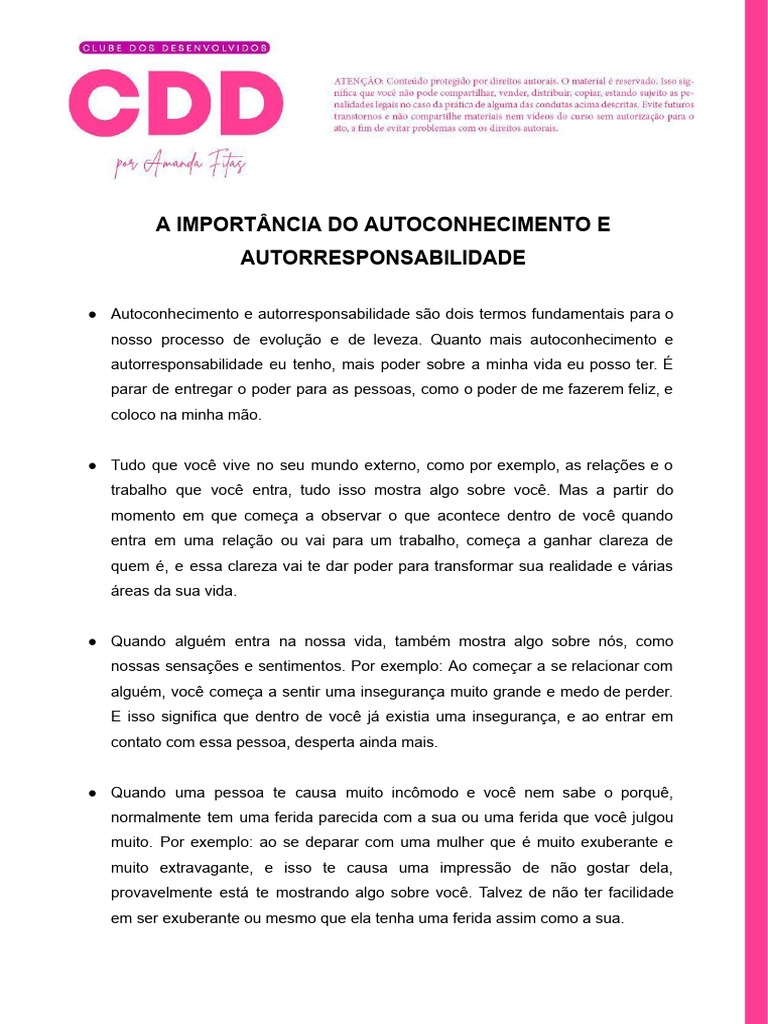 Autoconhecimento e Autorresponsabilidade | PDF | Pensamento | Vida