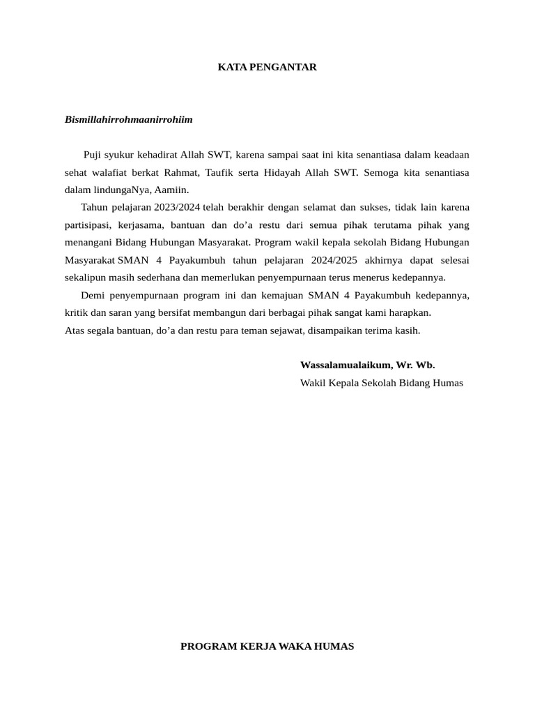 Program Kerja Waka Humas | PDF