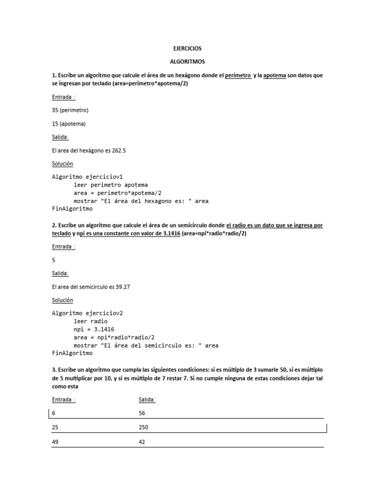 Ejercicios Algoritmos | PDF | Algoritmos | Matemáticas