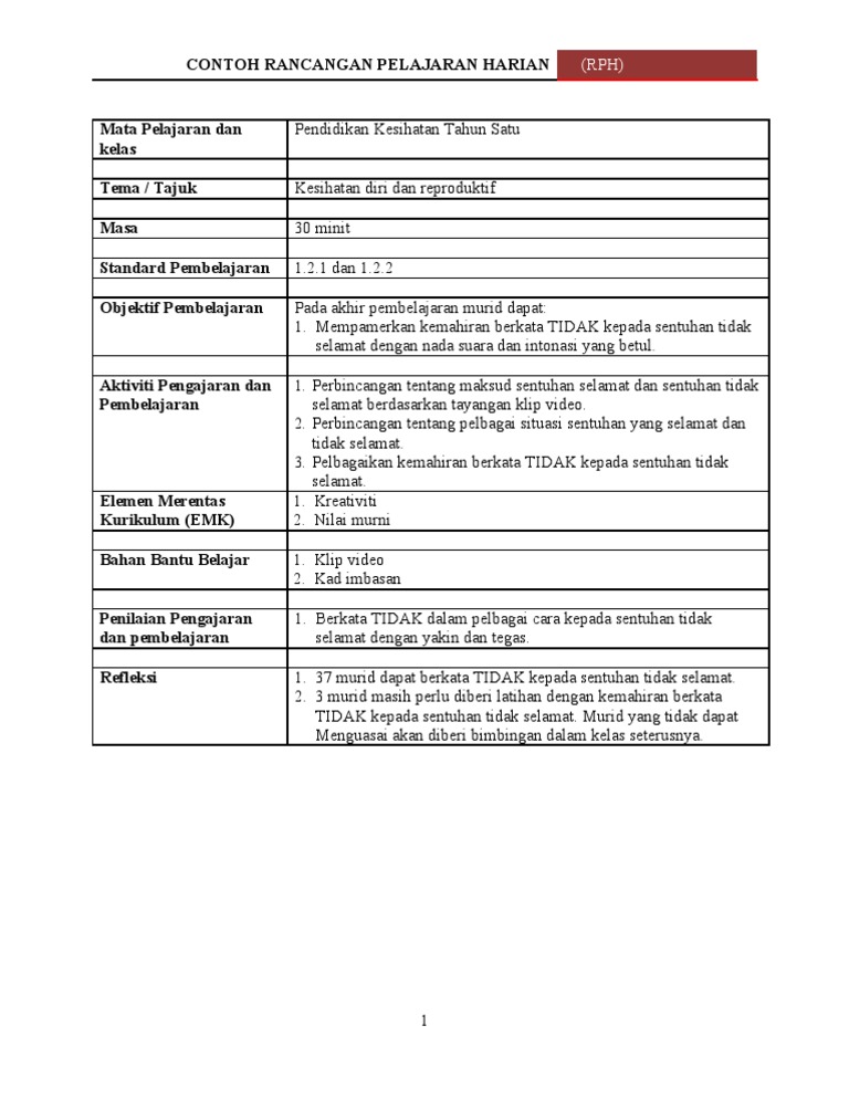 Rph Pendidikan Kesihatan