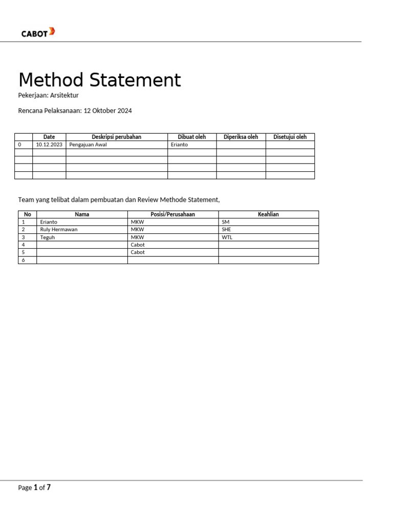 Method Statement - Pekerjaan Arsitektur CL3 | PDF