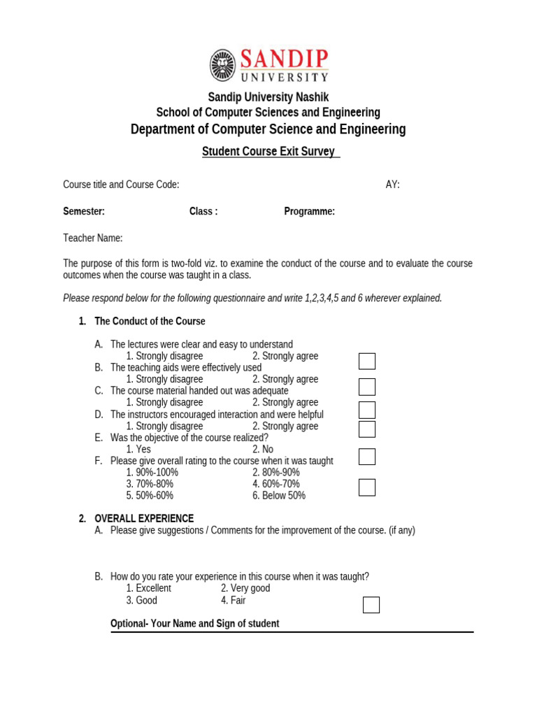 Sandip University Course Exit Survey | PDF | Art