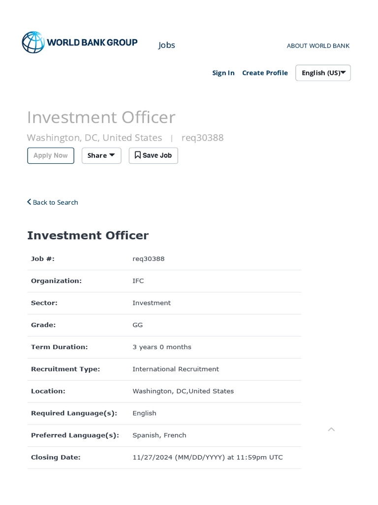 Washington DC Investment Officer PDF International Finance