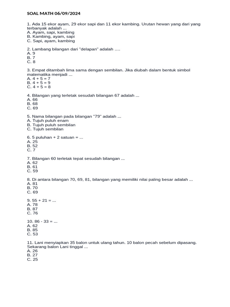 Soal Matematika Dasar untuk Siswa | PDF | Olahraga & Rekreasi | Metode ...