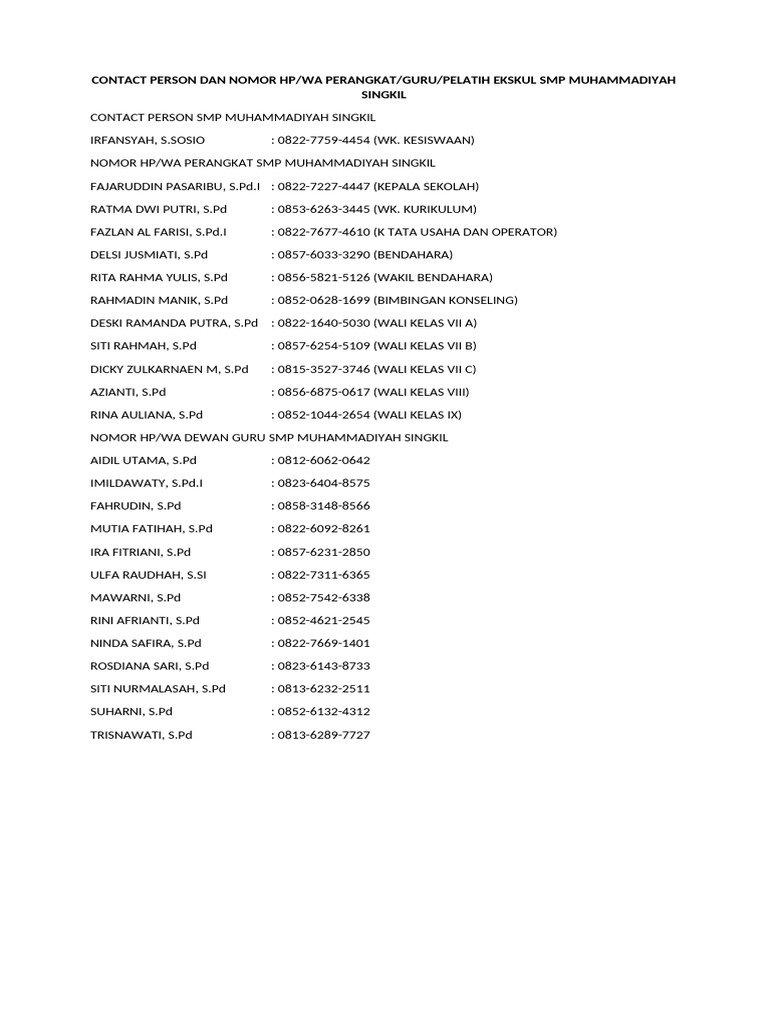 Contact Person Dan Nomor Hp Pdf