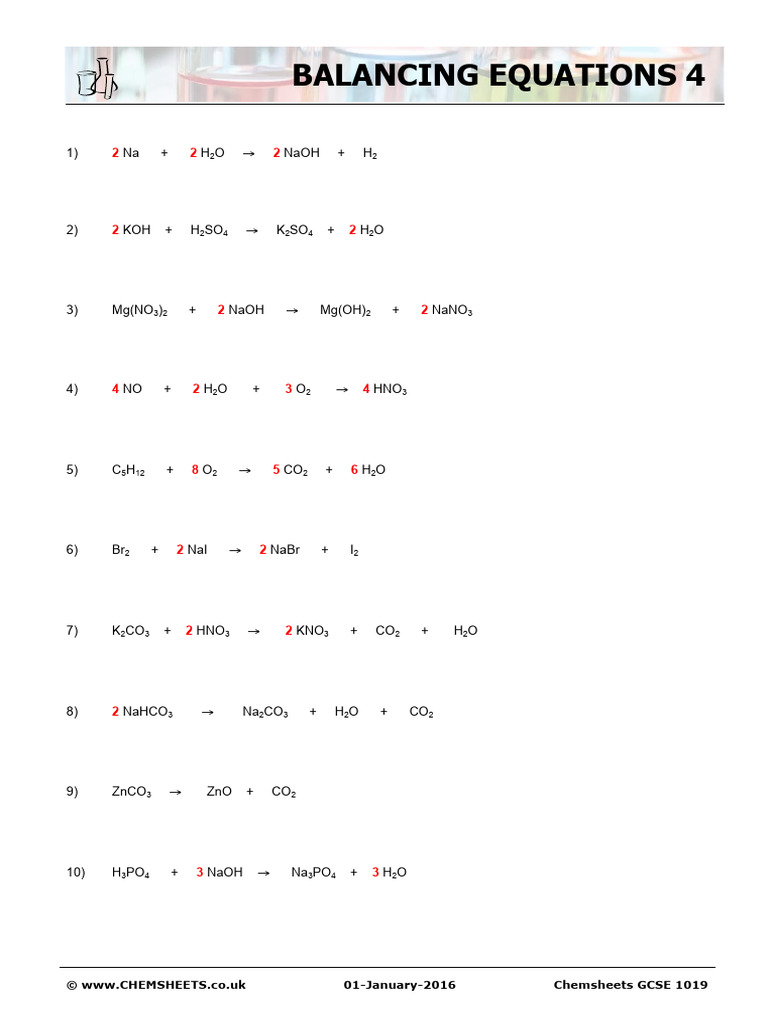 05 Balancing Equations 04 Ans | PDF