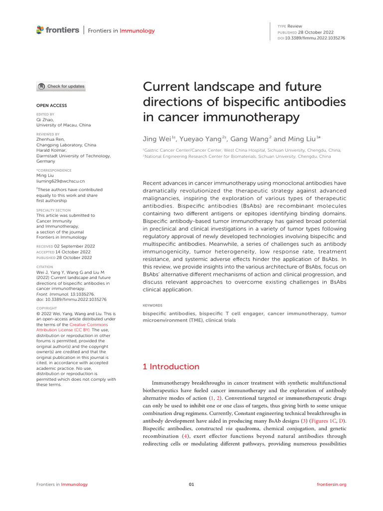 Bispecific Antibodies in Cancer Immunotherapy | PDF | Antibody ...