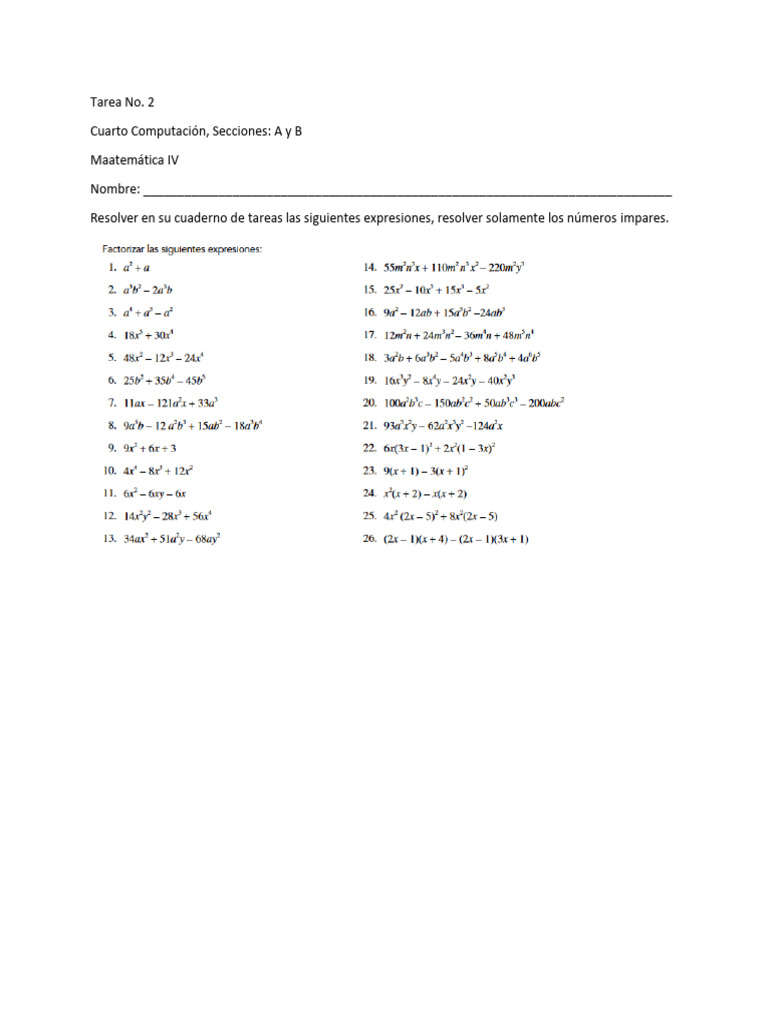 Tarea No. 2 de Matemática IV | PDF | Métodos y materiales de enseñanza