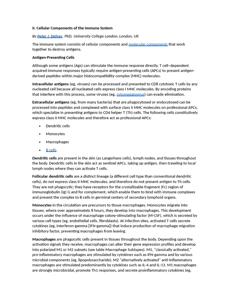II Cellular Components of The Immune System | PDF | T Cell | T Helper Cell