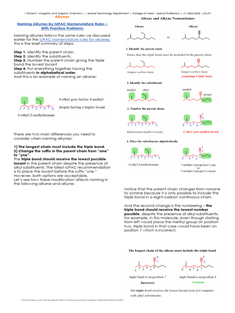 IUPAC Naming Rules for Alkynes | PDF | Aromaticity | Alkene