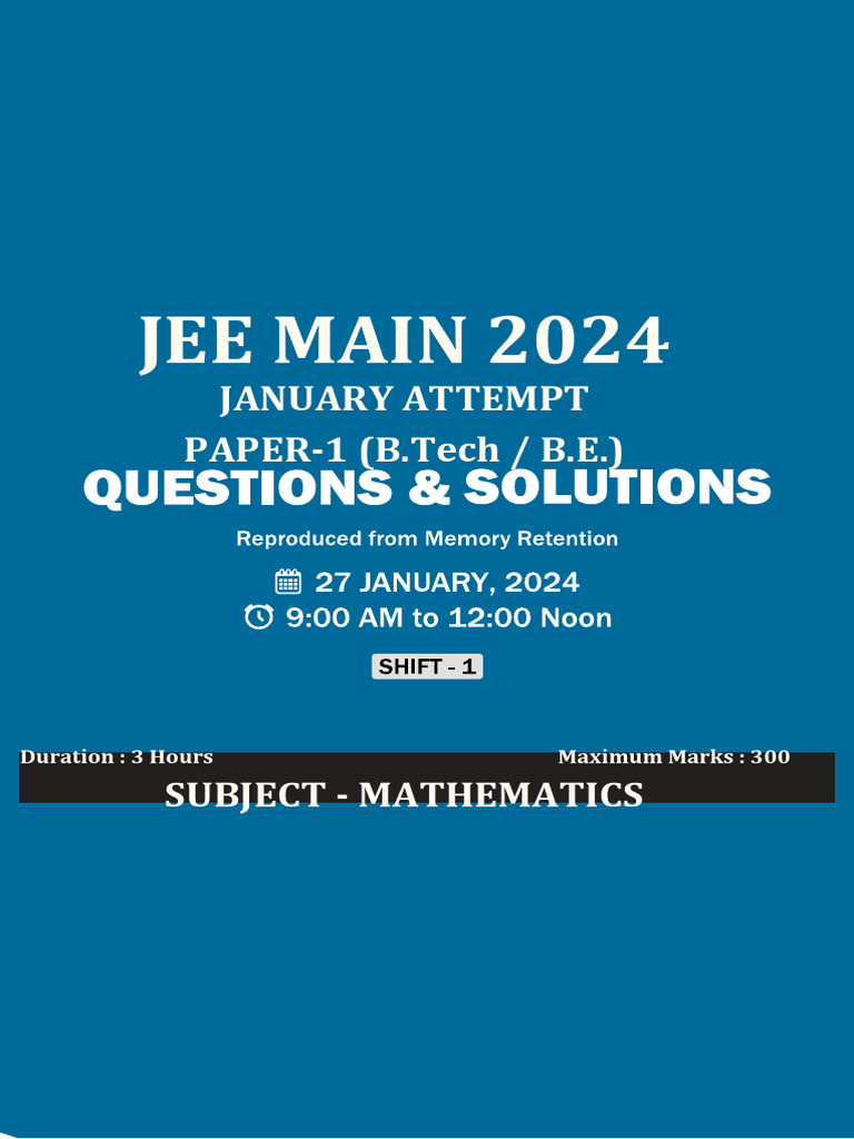 Maths Shift 1 27 Jan | PDF | Mathematical Concepts | Mathematical Physics