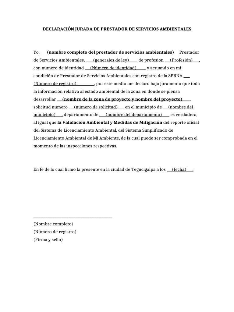 Declaración Jurada de Servicios Ambientales | PDF | Tecnología