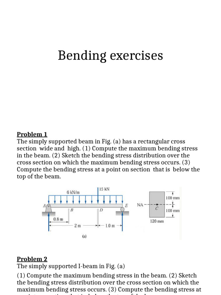 Bending and Shear Stress Analysis Exercises | PDF | Bending | Beam ...