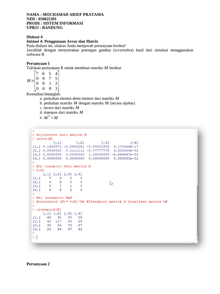 Penggunaan Array dan Matriks di R | PDF