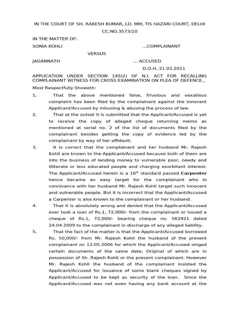 Application Under Section 145 Nia Pdf Public Law Common Law