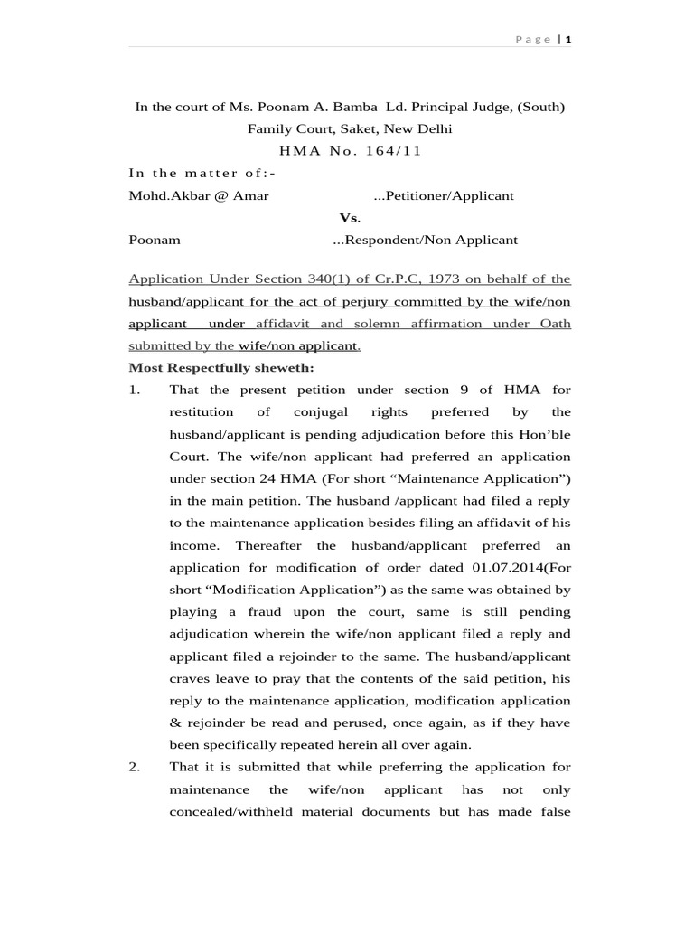 Perjury Application Under Section 340 CrPC | PDF | Perjury | Affidavit