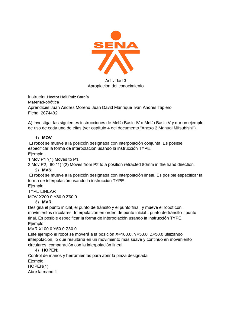Instrucciones Melfa Basic IV/V | PDF | Básico | Poco