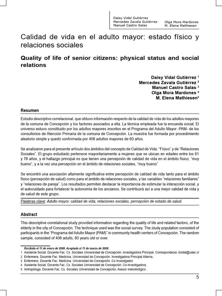 Calidad de Vida en Adultos Mayores | PDF | Adultos | Vejez