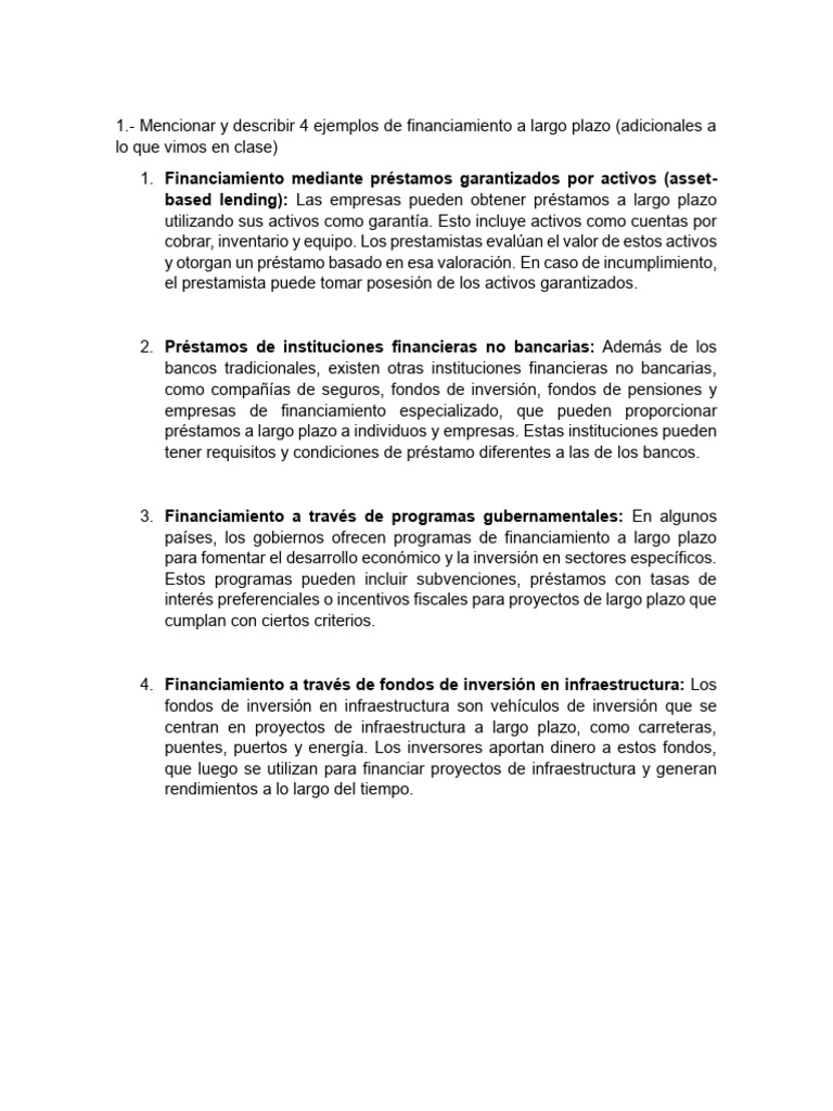Ejemplos de Financiamiento a Largo Plazo | PDF | Préstamos | Bancos