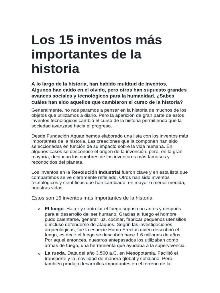 Los 15 Inventos Más Importantes de La Historia | PDF | Viruela | Vacunas