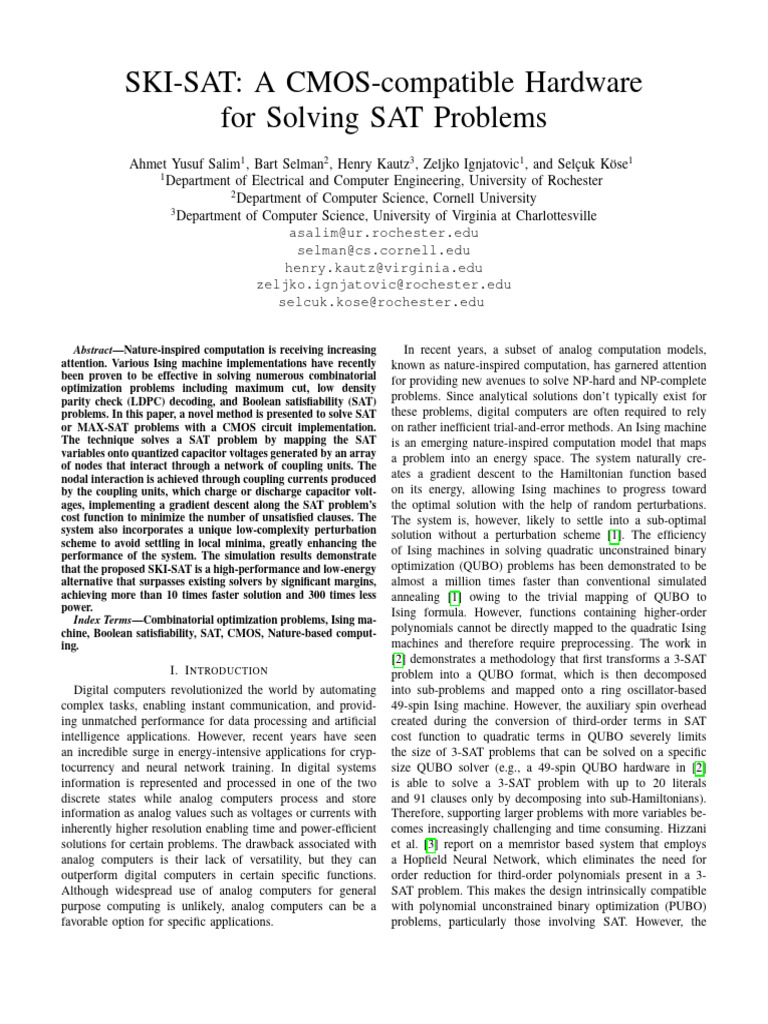 CMOS-Compatible SAT Solver: SKI-SAT | PDF | Applied Mathematics ...