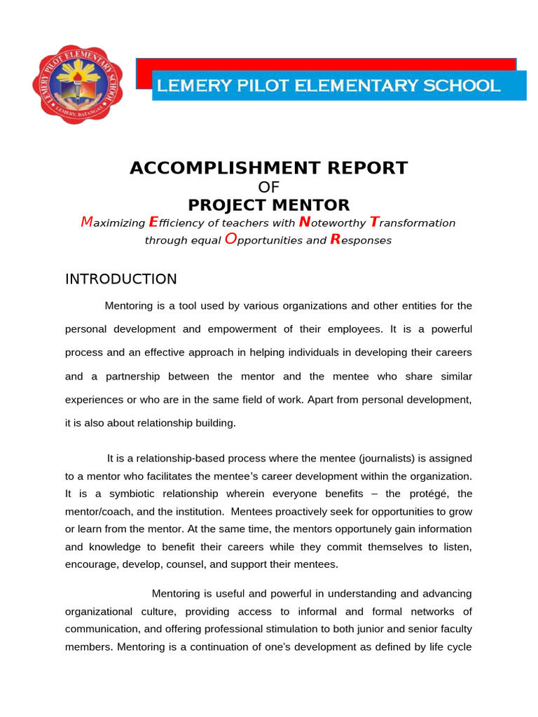 Mentoring Program Accomplishment Report | PDF | Mentorship | Business