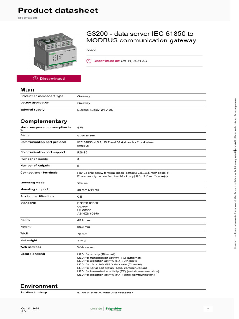 G3200 IEC 61850 to MODBUS Gateway | PDF | Ethernet | Electricity