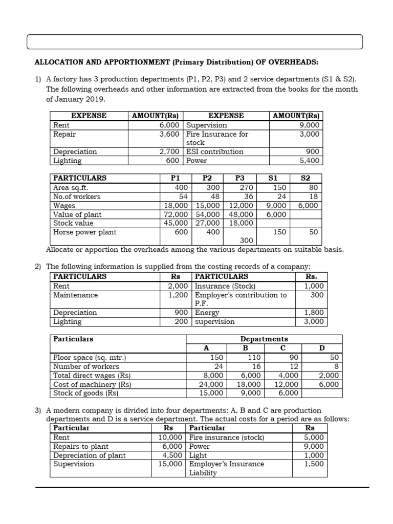 Overhead Apportionment and Distribution Guide | PDF | Depreciation ...