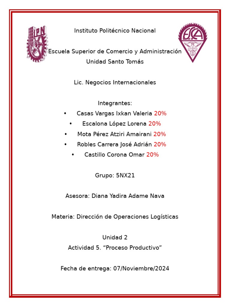 U2 A5 | PDF | Calidad (comercial) | Cadena de suministro