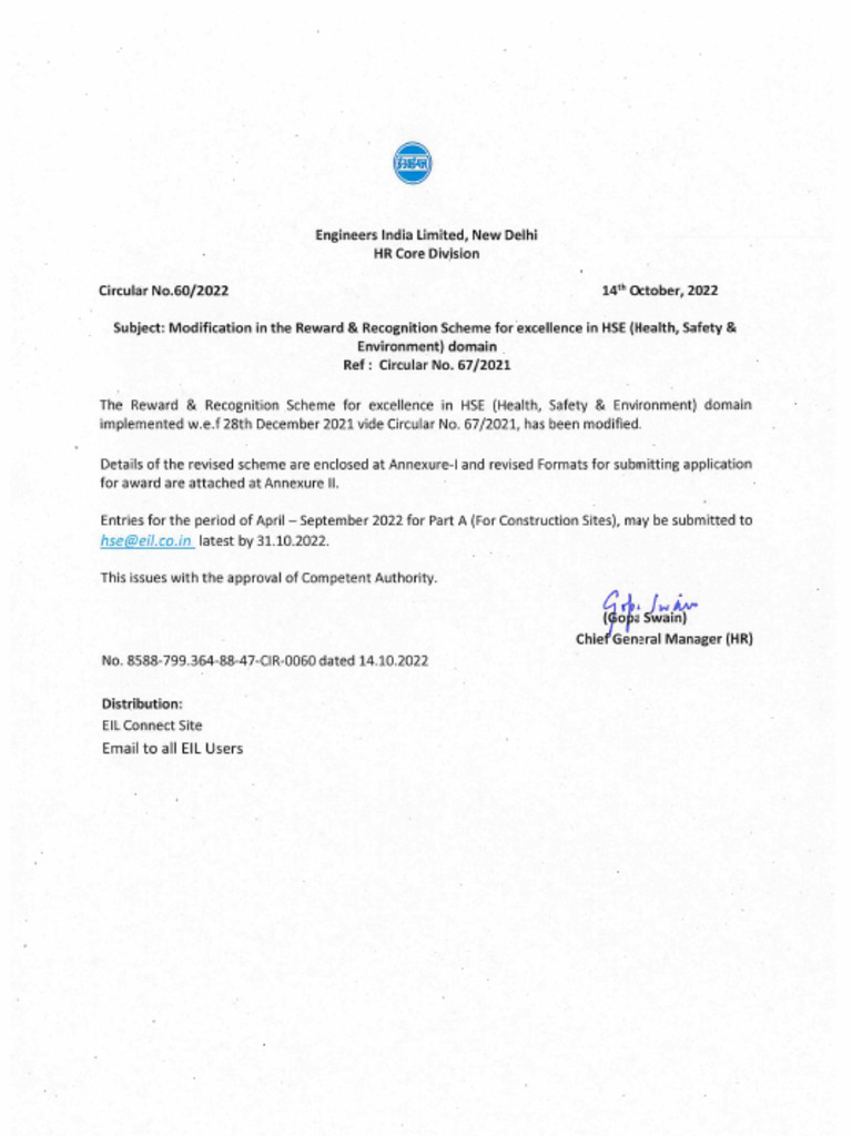 Circular 60 - 2022 - Revision in HSE Scheme | PDF