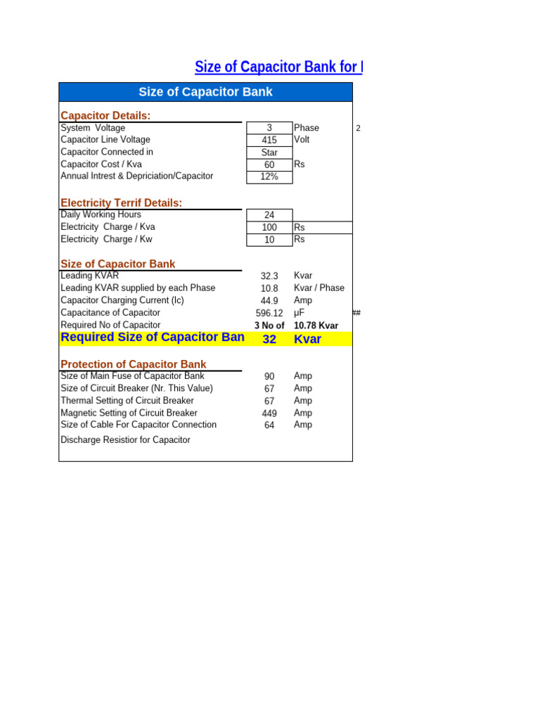 Capacitor Sizing for Power Factor Correction | PDF | Capacitor ...