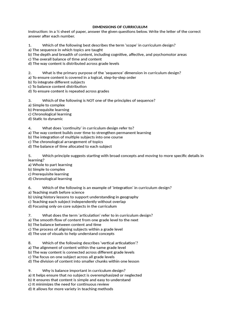 DIMENSIONS of CURRICULUM Application Evaluation Assignment | PDF ...