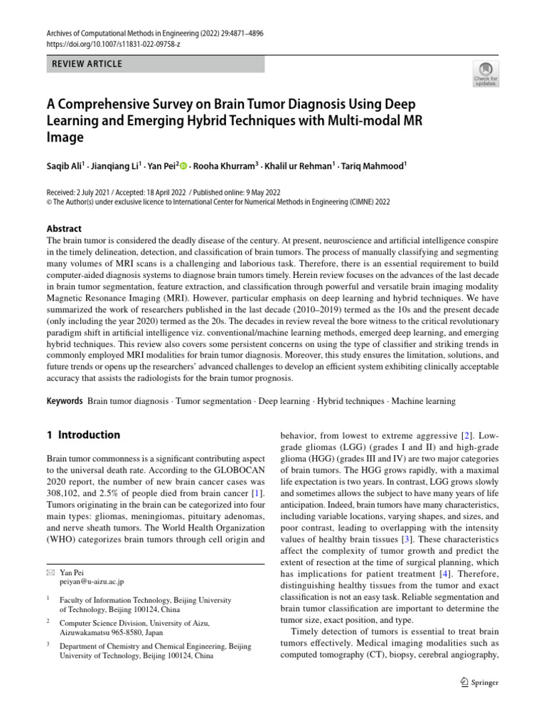 A Comprehensive Survey On Brain Tumor Diagnosis Using Deep Learning and ...
