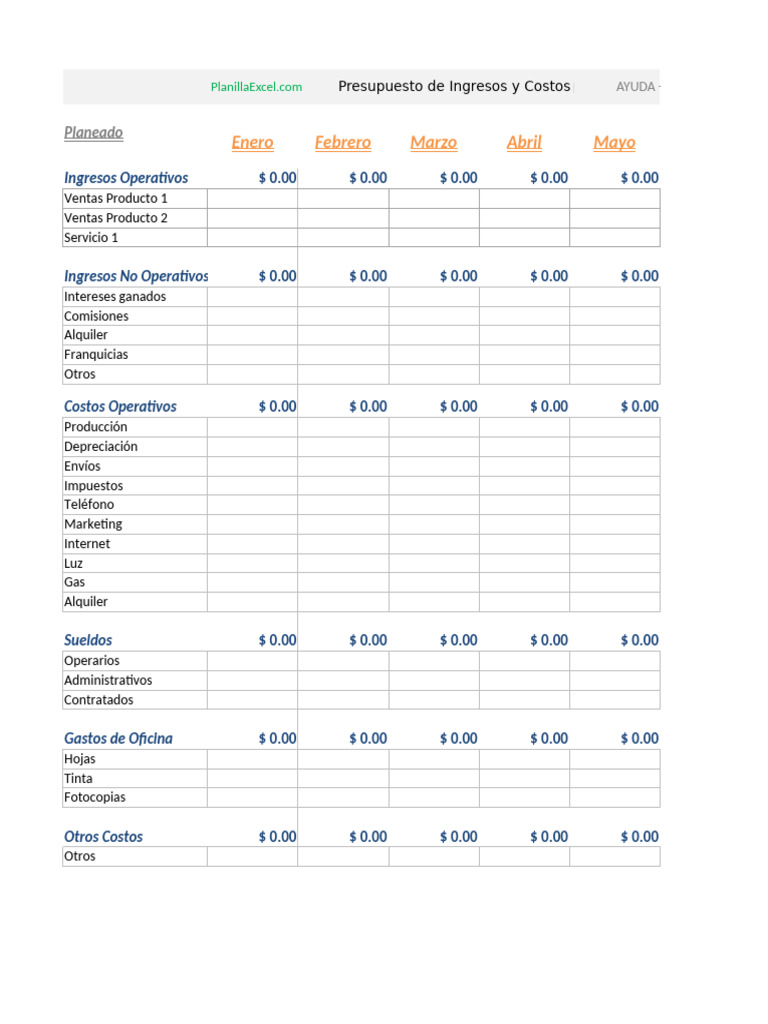 Presupuesto de Ingresos y Costos | PDF | Presupuesto | Economias