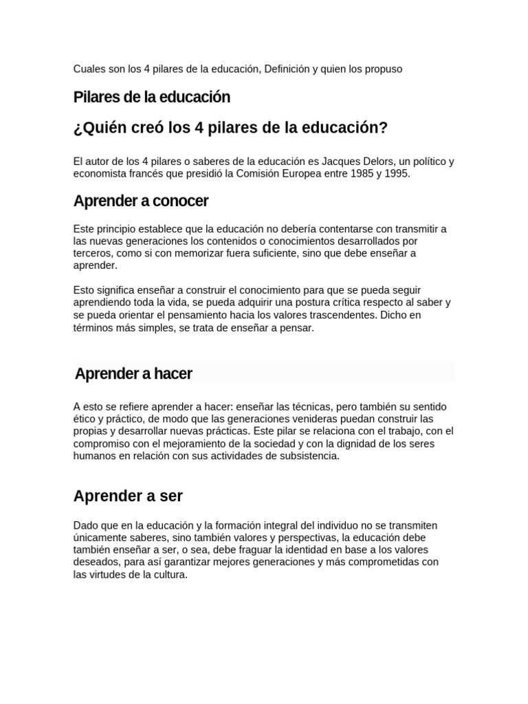 Los 4 Pilares de la Educación | PDF