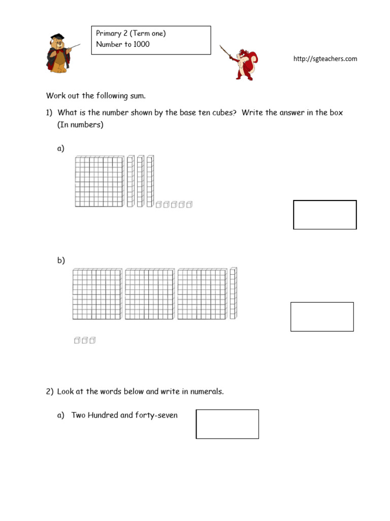 Primary 2 Math: Numbers to 1000 Exercises | PDF | Mathematics