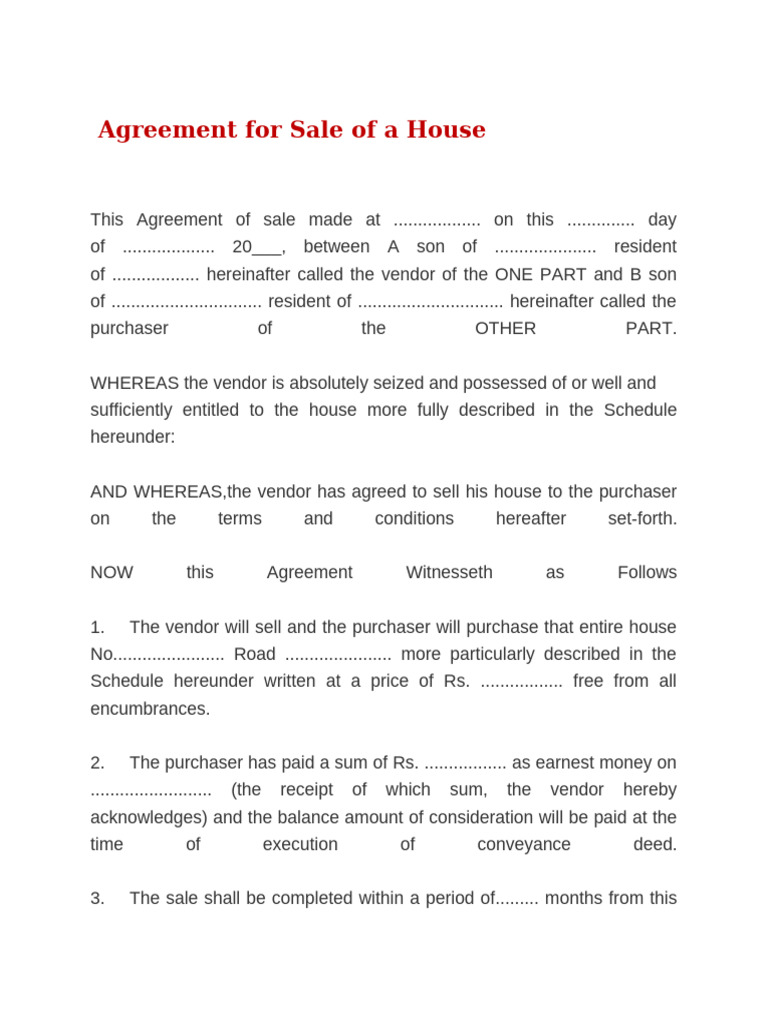 House Sale Agreement Template | PDF | Conveyancing | Deed