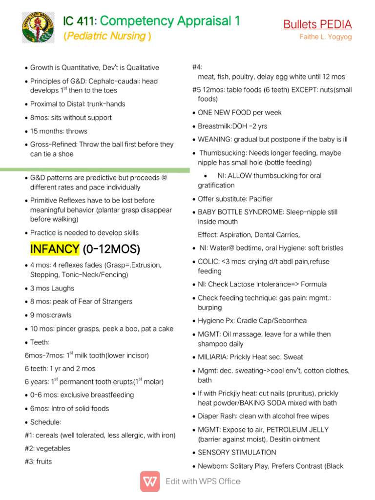 Pediatric Nursing 1ST Bullet | PDF