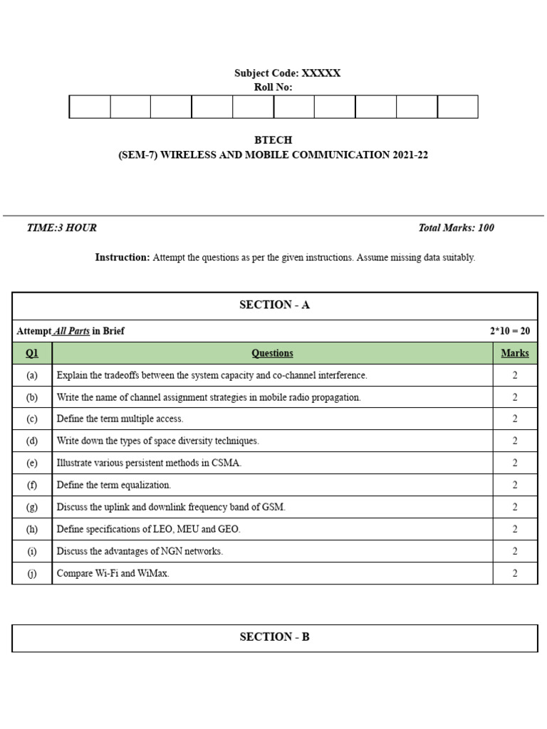 Wireless and Mobile Communication Exam | PDF | Cellular Network | Data ...