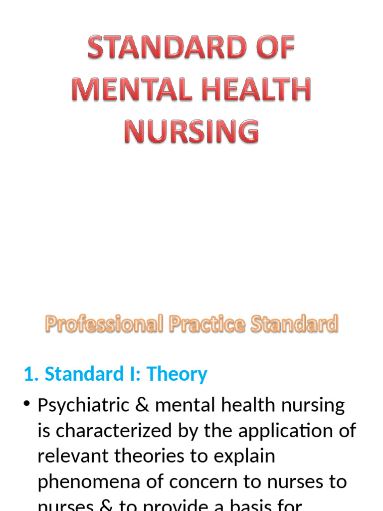 Mental Health Nursing Standards Overview | PDF | Psychotherapy | Mental ...