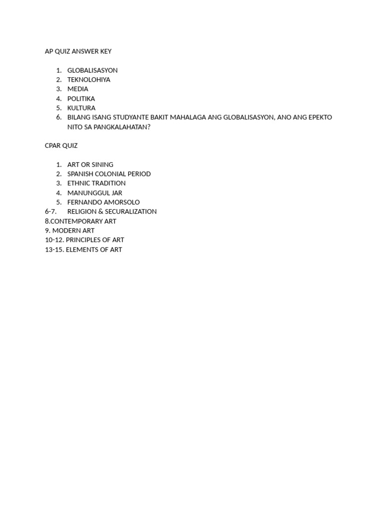 AP Quiz Answer Key | PDF