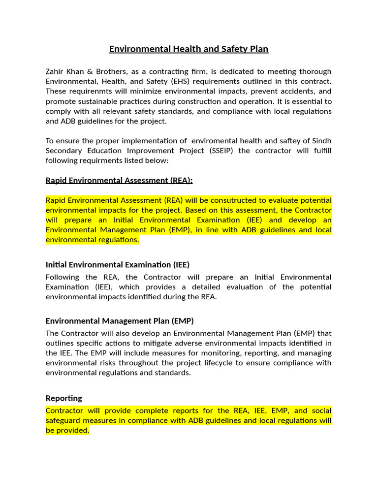 EHS Management Plan for Construction Projects | PDF | Occupational ...