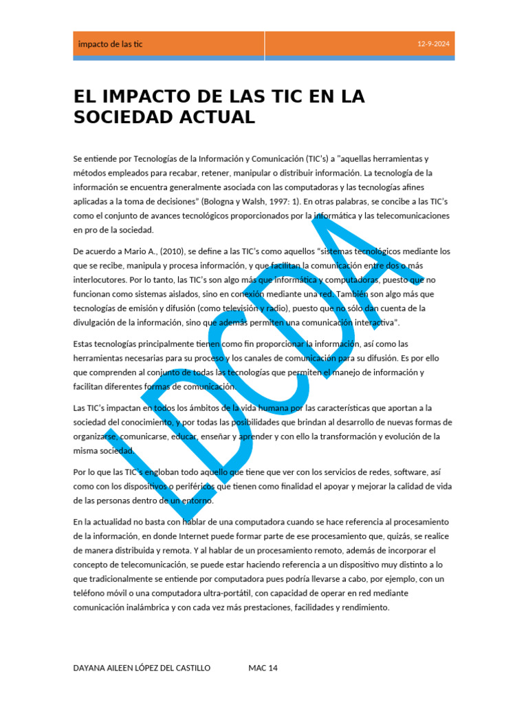 Impacto de las TIC en la sociedad actual | PDF | Tecnología de ...