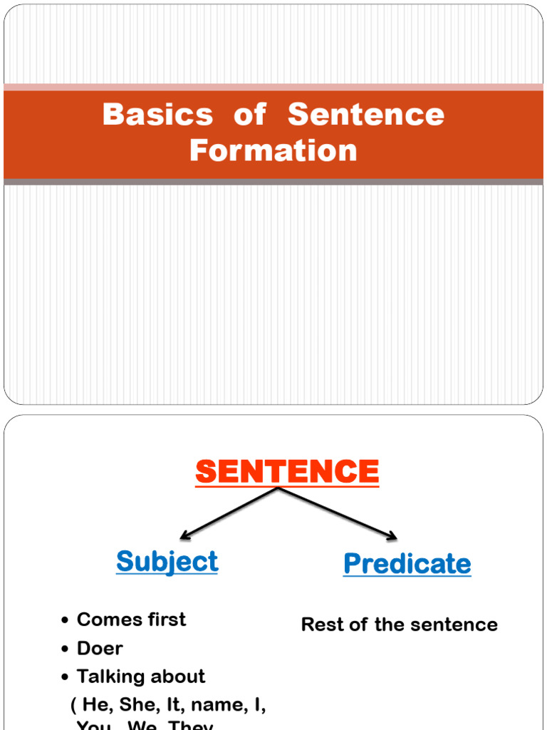 Sentence Formation Basics Guide | PDF | Subject (Grammar) | Verb