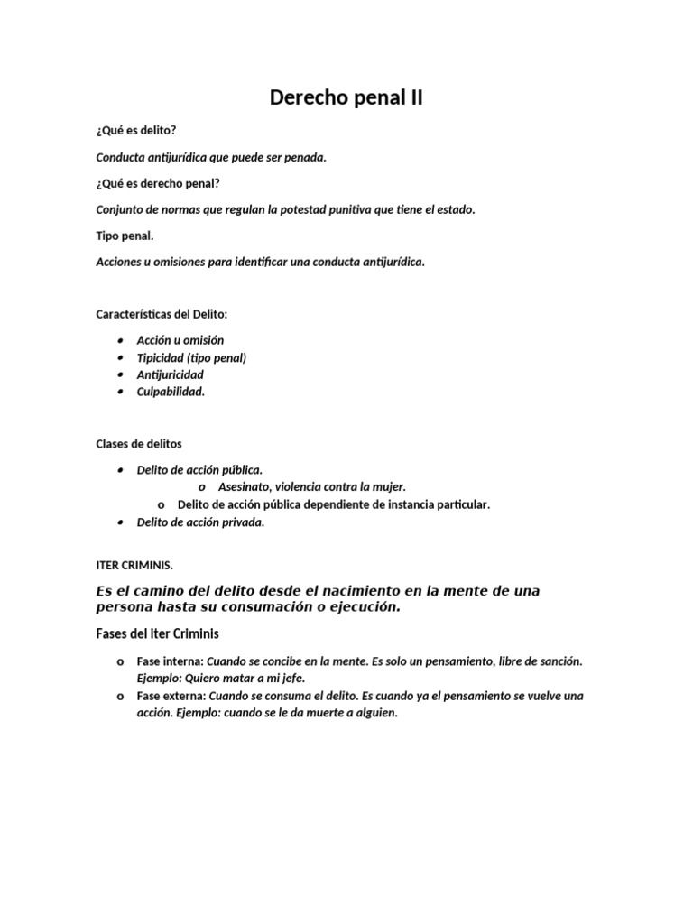 Derecho Penal II Clases Resumen. | PDF | Homicidio | Derecho penal