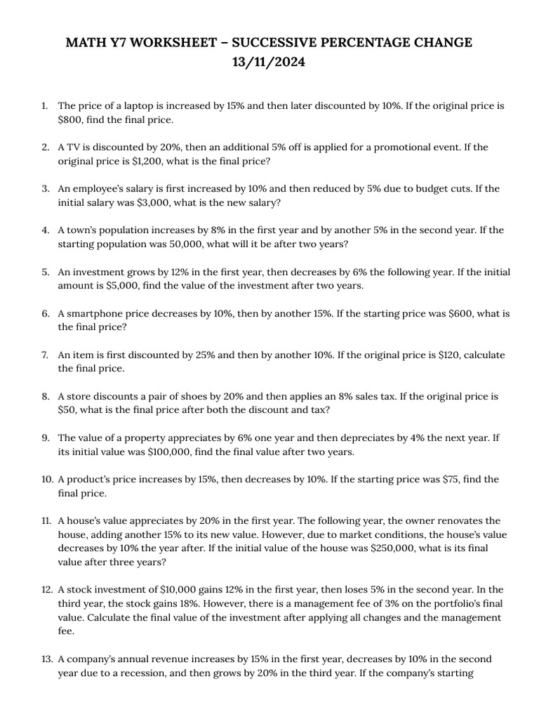Math Y7 Worksheet 13 - 11 | PDF | Prices | Investing