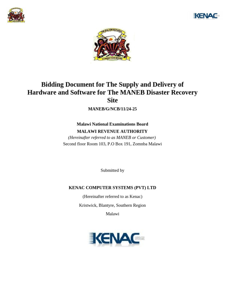MANEB Disaster Recovery Bid Proposal | PDF | Procurement | Justice