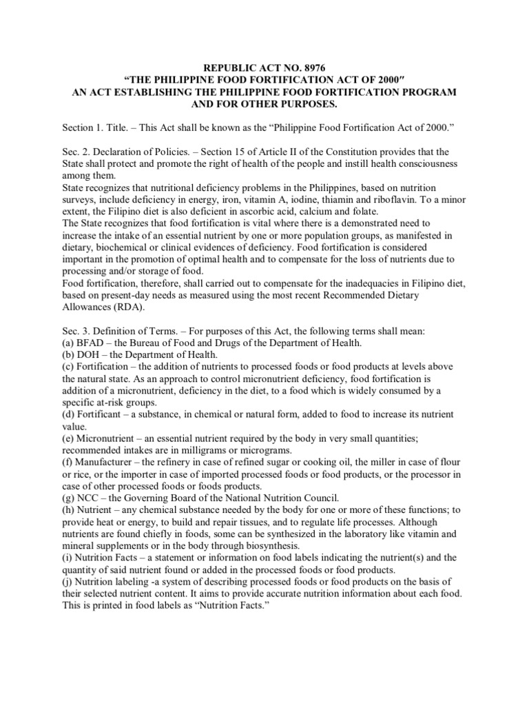 Philippine Food Fortification Overview | PDF | Nutrients | Nutrition ...
